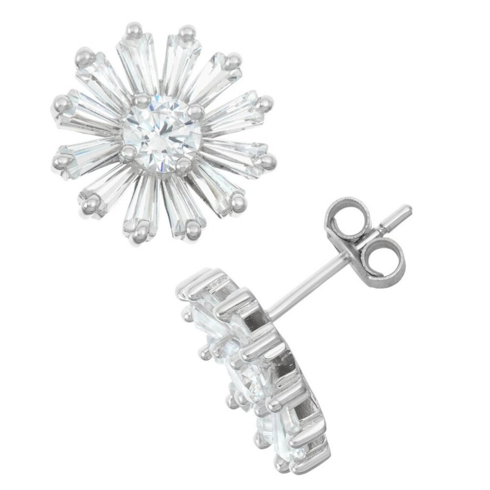 Dainty Daisy Baguette Cubic Zirconia Studs